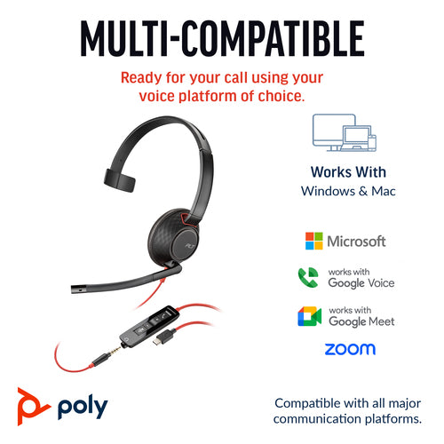 Monaural USB-C Headset HP Poly Blackwire 5210 Office Call Center Comfortable Design