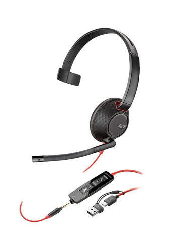 Wired Headset HP Poly Blackwire 5210 USB-C 3.5mm Adapter Bulk - 8X230A6