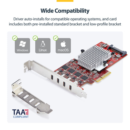 4-Port USB Type-C PCIe Expansion Card 10Gbps Red