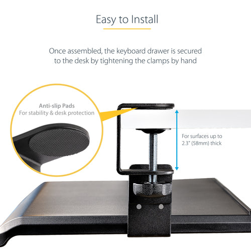 Keyboard Tray StarTech.com Clamp-on Ergonomic Holder Up to 12kg Height Adjustable - KEYBOARD-TRAY-CLAMP1
